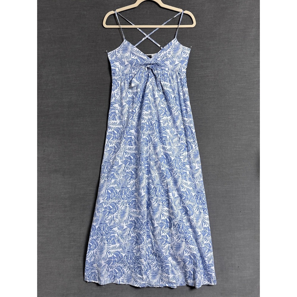 Selfie SLFGIRL Dress S Blue Tropical Bow Maxi Sundress Beach Resort Boho Smocked